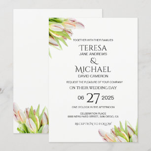 Elegant Pink en Green Tulip Wedding Waterverf Kaart