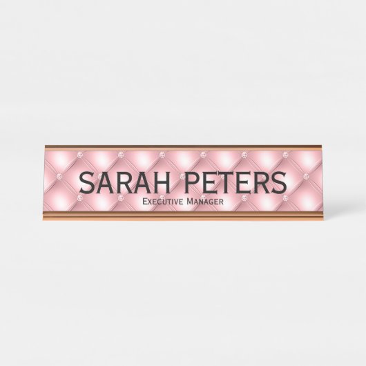 Élégant Pink Executive Manager Bureau Nom Plaque (Devant)