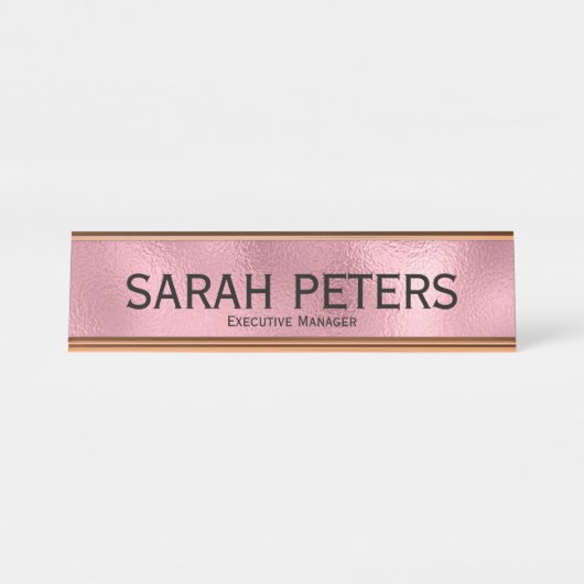 Élégant Pink Executive Manager Bureau Nom Plaque (Devant)