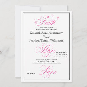 Elégant Pink Faith Hope Love Faire-part de mariage