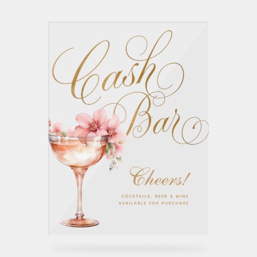 Elégant Pink Faux Gold Floral Cash Bar (Recto)