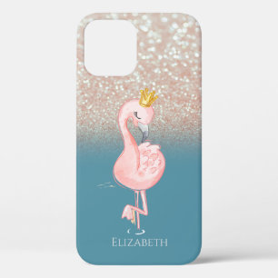 Elegant Pink Flamingo Crown Princess, Bokeh iPhone 12 Hoesje