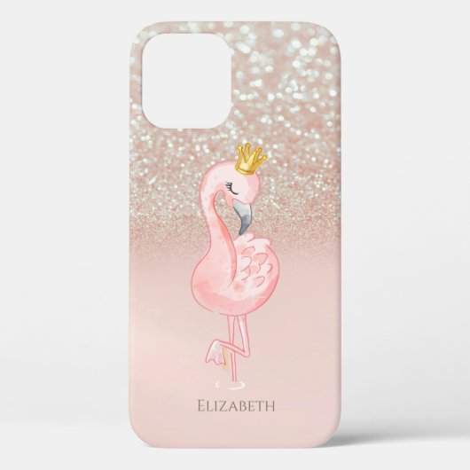 Elegant Pink Flamingo Crown Princess, Glitter Boke Case-Mate iPhone Case (Achterkant)