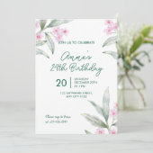 Elegant Pink Floral 24th Birthday Invitation (Debout devant)