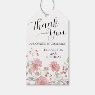 Elegant Pink Floral 40th Birthday Hartelijk dank Cadeaulabel