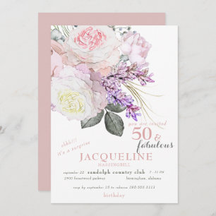 Elegant Pink Floral 50 & Fabulous Birthday Party Kaart