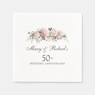 Elegant Pink Floral 50th Wedding Jubileum Party Servet