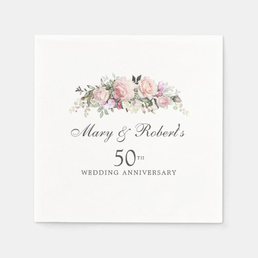 Elegant Pink Floral 50th Wedding Jubileum Party Servet (Voorkant)