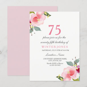 Elegant Pink Floral 75e verjaardag Uitnodiging