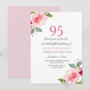 Elegant Pink Floral 95th Birthday Party Invitation Kaart