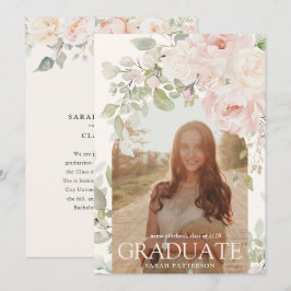 Elegant Pink Floral Arch Photo Graduation  Aankondiging