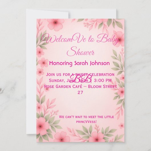 Elegant Pink Floral Baby Shower Invitation (Devant)