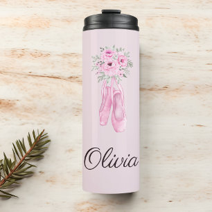 Elegant Pink Floral Ballerina Persoonlijke benamin Thermosbeker