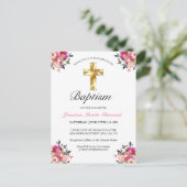 Elegant PInk Floral Baptism Invitation Briefkaart (Staand voorkant)