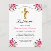 Elegant PInk Floral Baptism Invitation Briefkaart (Voorkant)