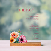 Elegant Pink Floral Bar Menu Acryl Bord (Neutraal)