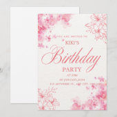 Elegant Pink Floral Birthday Invitation (Devant / Derrière)