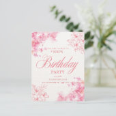 Elegant Pink Floral Birthday Invitation (Debout devant)