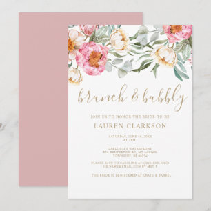 Elegant Pink Floral Brunch Vrijgezellenfeest Kaart