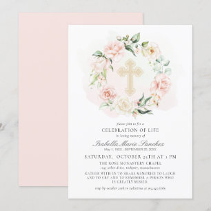 Elegant Pink Floral Celebration of Life Funeral Kaart