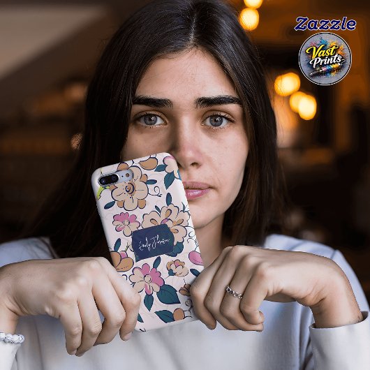 Elegant Pink Floral Custom Name Accent Case-Mate iPhone Case