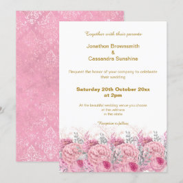ELEGANT PINK FLORAL DAMASK WEDING KAART