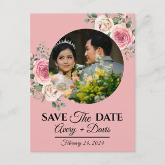 Elegant Pink Floral Fully Editable Save the Date Uitnodiging Briefkaart