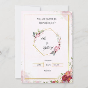 Elegant Pink Floral Geometric Wedding Invitation