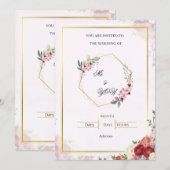 Elegant Pink Floral Geometric Wedding Invitation (Devant / Derrière)