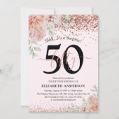Elegant Pink Floral & Glitter 50e verjaardag Kaart (Voorkant)