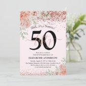 Elegant Pink Floral & Glitter 50e verjaardag Kaart (Staand voorkant)