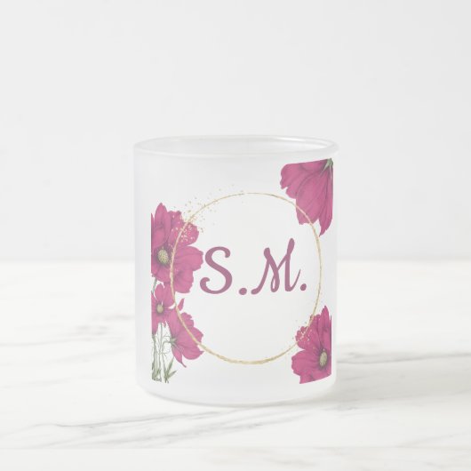 Elegant Pink Floral Gold Circle Coffee Mug (Centre)