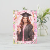 Elegant Pink Floral Graduation Party Invitation (Debout devant)