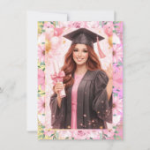 Elegant Pink Floral Graduation Party Invitation (Devant)