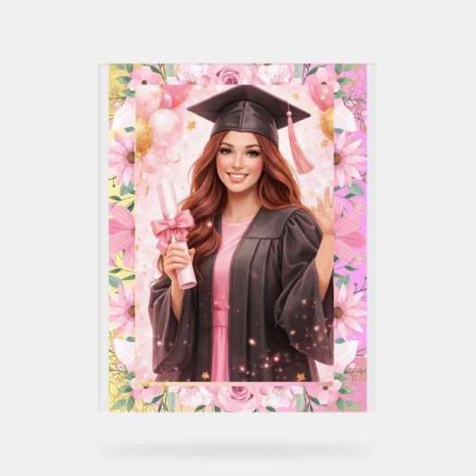 Elegant Pink Floral Graduation Party Invitation (Recto)