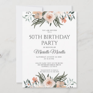 Elegant Pink Floral Greenery 50e verjaardag Kaart