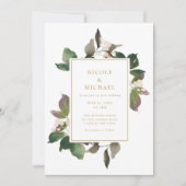 Elegant Pink Floral Greenery Wedding Invitation Kaart (Voorkant)