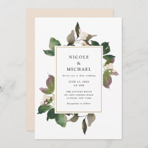 Elegant Pink Floral Greenery Wedding Invitation Kaart