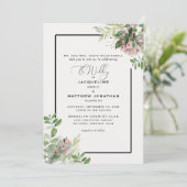 Elegant Pink Floral Greenery Wedding Kaart (Staand voorkant)