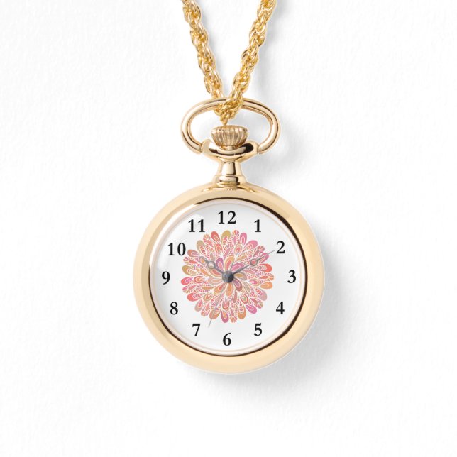 Elegant Pink Floral Mandala Horloge (Voorkant)