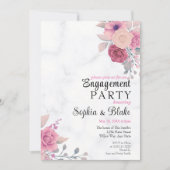 Elegant Pink Floral Marble Engagement Party Kaart (Voorkant)