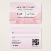 Élégant Pink Floral Mère's Day Certificat cadeau (Devant & derrière)