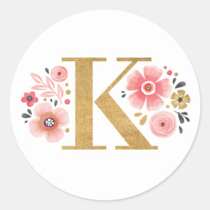 Elegant Pink Floral Monogram Ronde Sticker