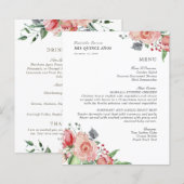Elégant Pink Floral Quinceanera menu de boissons (Devant / Derrière)