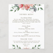 Elégant Pink Floral Quinceanera menu de boissons (Dos)