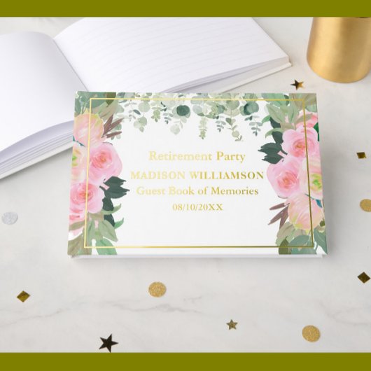 Élégant Pink Floral Retraite Party Gold Foil