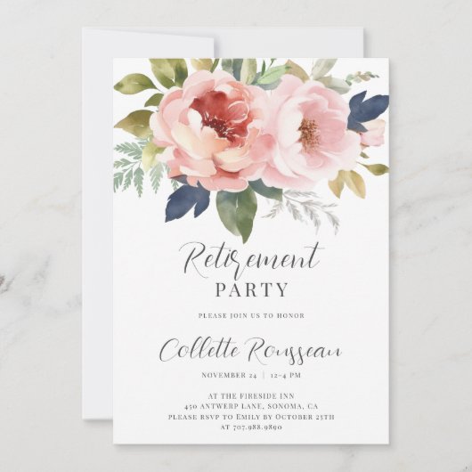 Élégant Pink Floral Retraite Party Invitation (Devant)