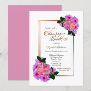 Elegant Pink Floral Roos Gold Champagne Breakfast Kaart