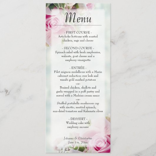 Elegant Pink Floral Rozen & Peony Buds Wedding Menu (Voorkant)