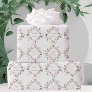 Elegant Pink Floral Sage Typography Custom Wedding Cadeaupapier
